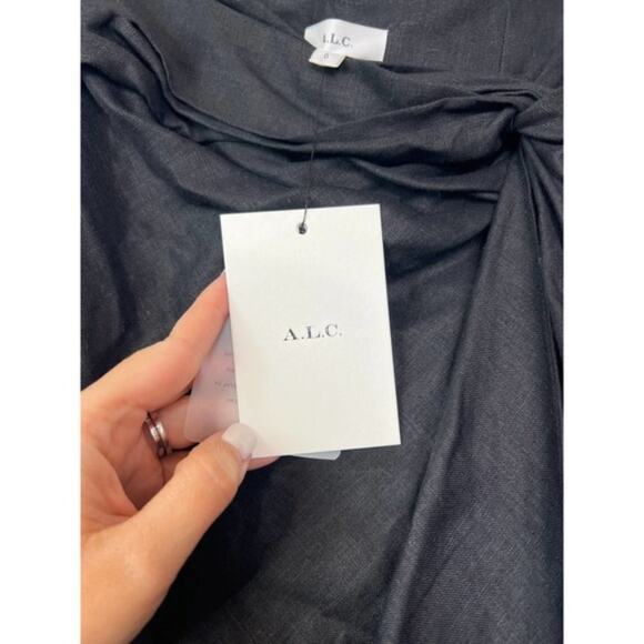 NWT A.L.C. Heather 100% Linen Eyelet High Low Black Midi Skirt Size: 0 - Picture 5 of 8